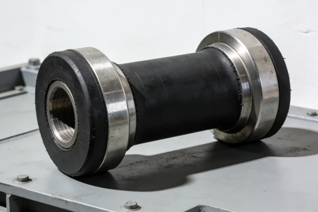 Rubber with metal cladding formed by overmolding